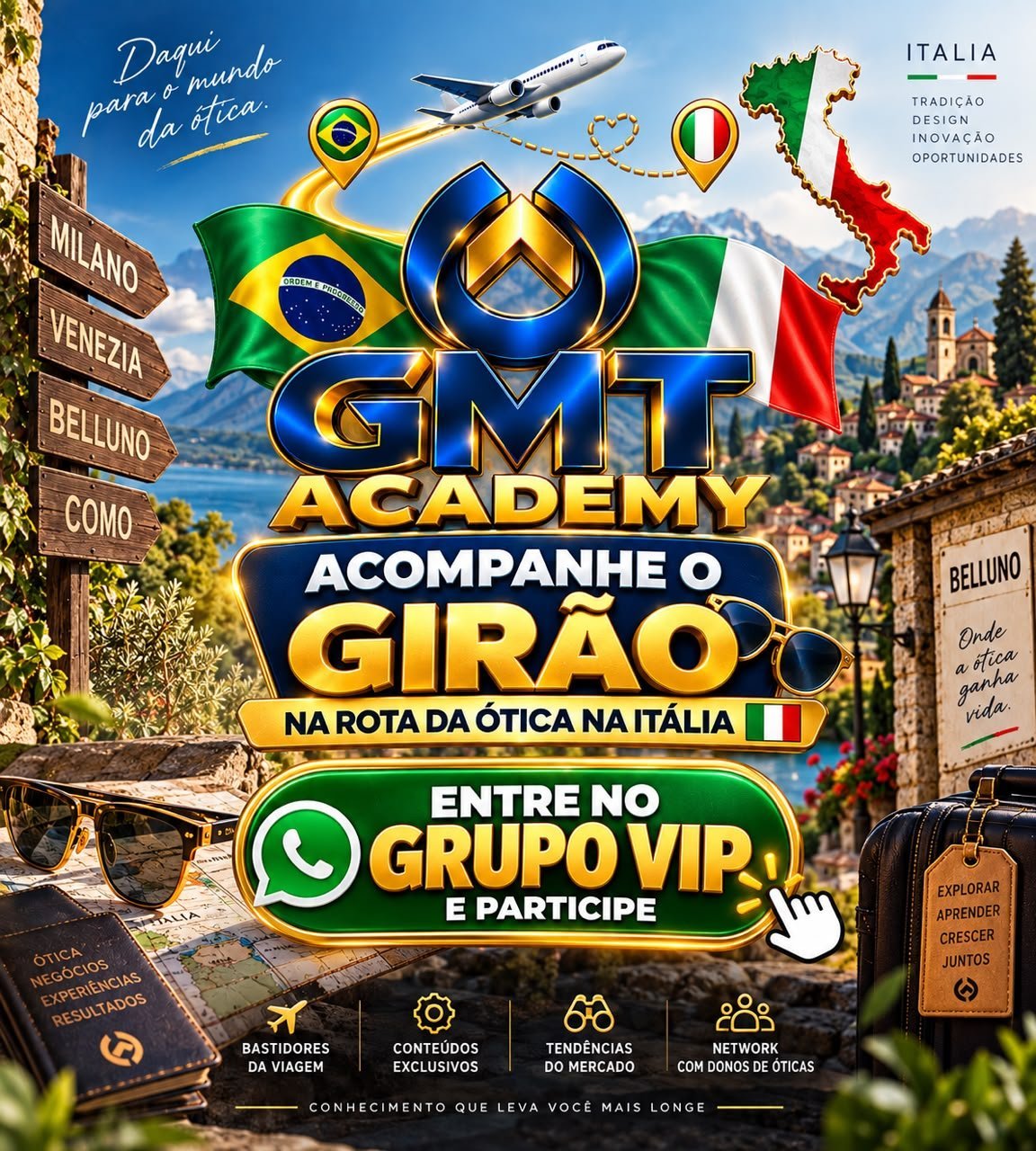 GMT Academy — acompanhe o Girão na rota da ótica na Itália. Entre no grupo VIP do WhatsApp e participe.